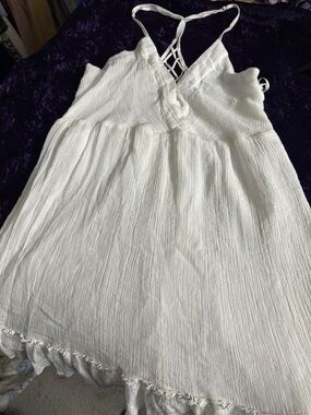 White Crinkle Mini Dress with Strappy Back